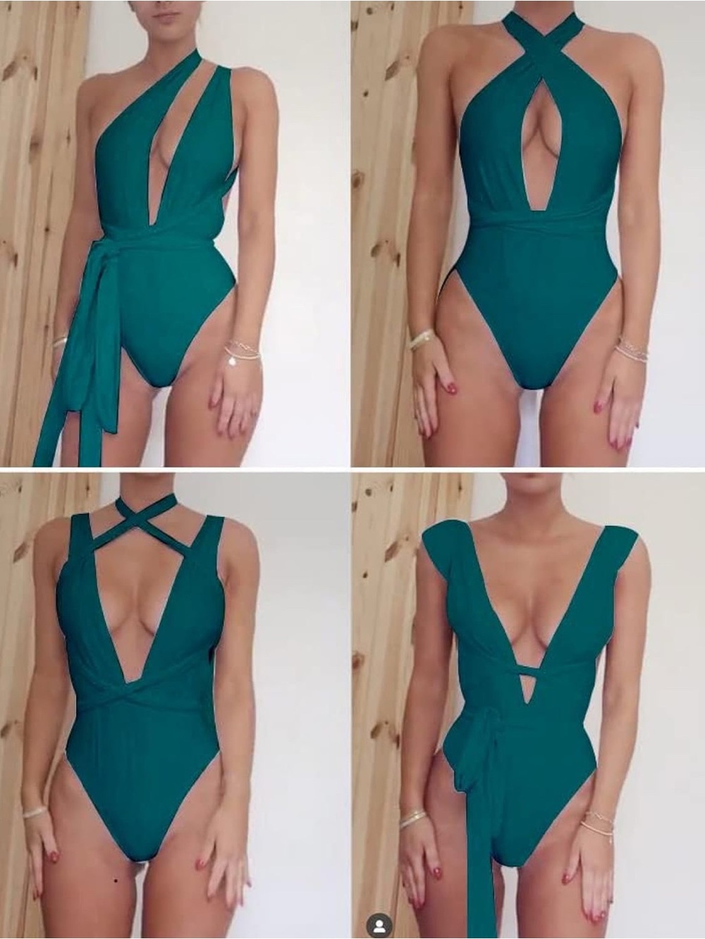 Teal One-Piece Swimsuit plunge neckline. High cut beauty -Stylish Cutout Design
